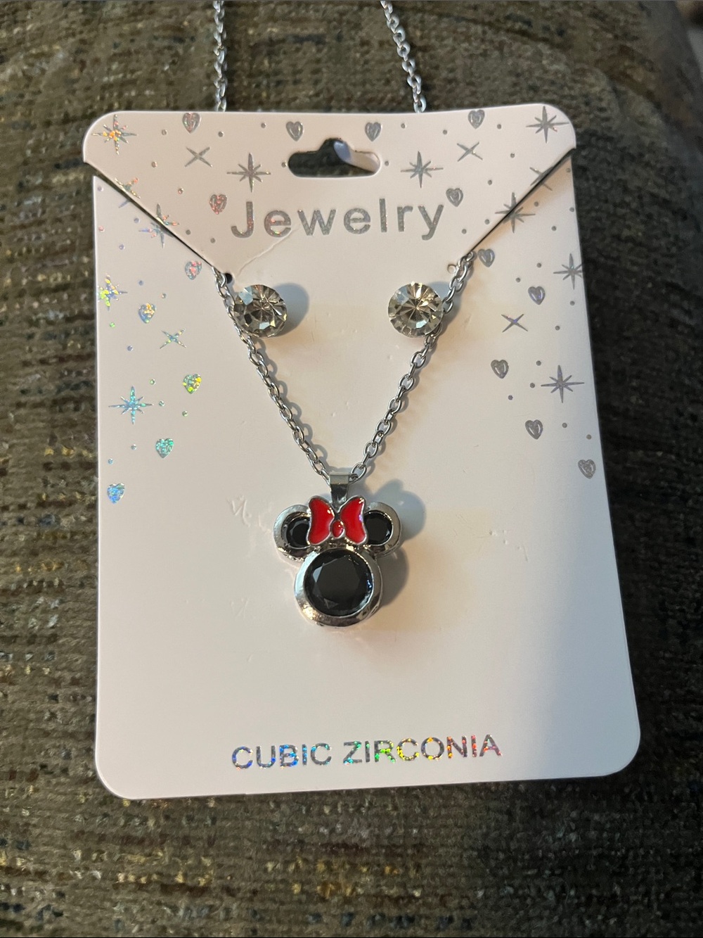 Minnie Mouse-Inspired Black & Red Cubic Zirconia Necklace Set